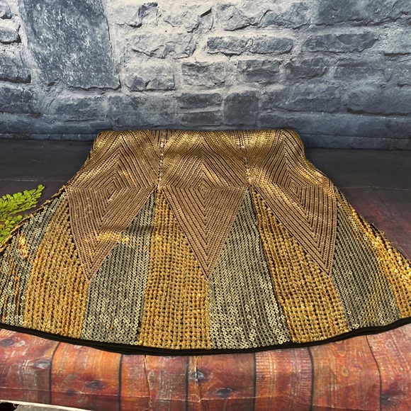 ZARA Gold LIMITED EDITION SEQUIN Geometric Diamond Pattern Skirt - Picture 9 of 9